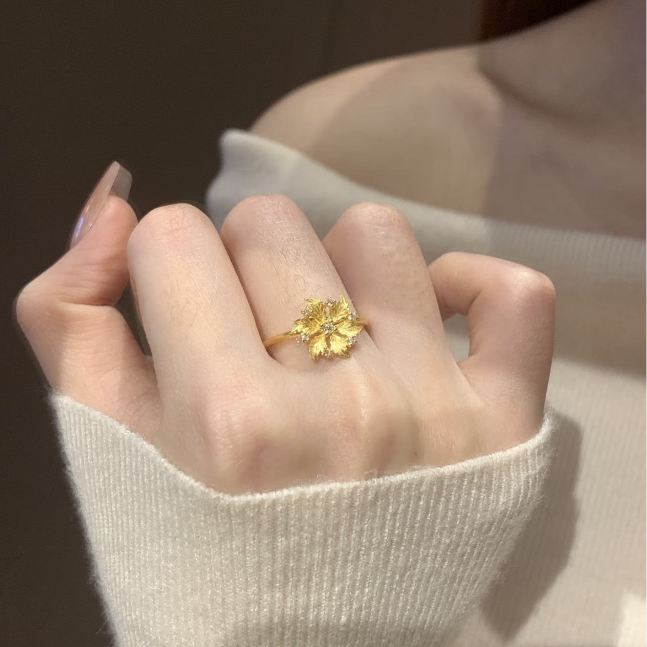Flower Female Opening Adjustable Temperament Entry Ring