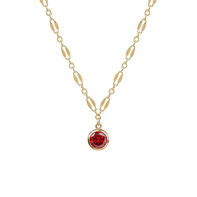 Gem Rose Red Sense Sier Clavicle Necklaces