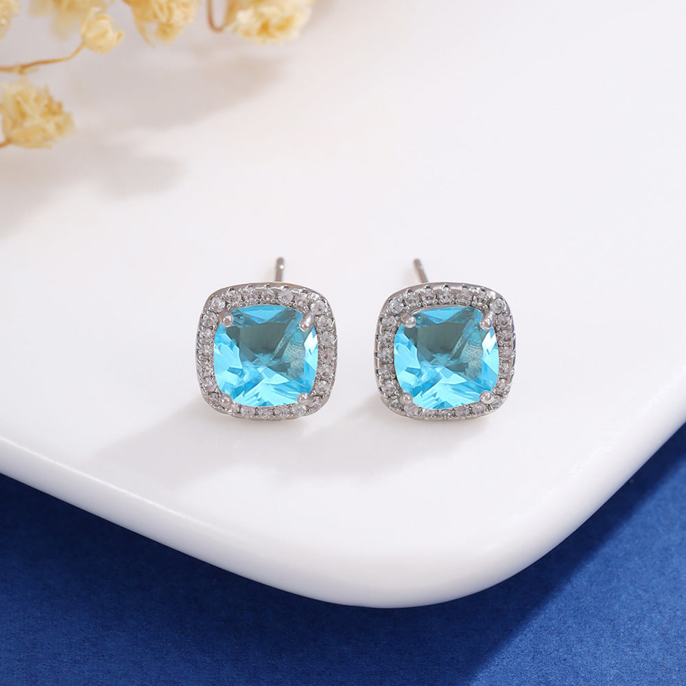 Simple Design Colorful Crystals Super Flash Square Female Fresh Stud Earrings