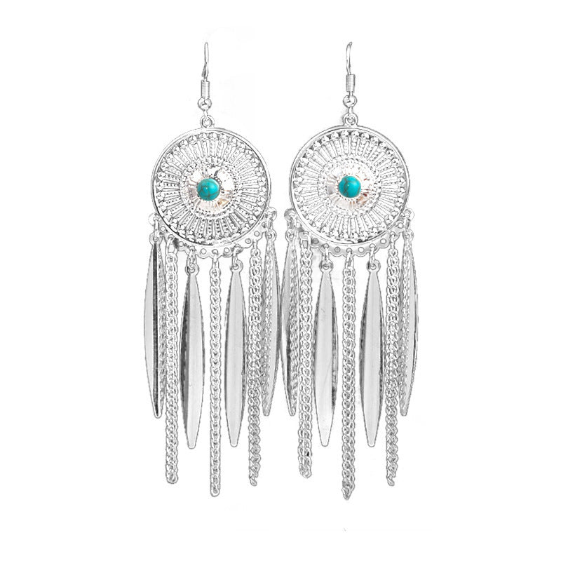 Ethnic Style Imitation Miao Sier Colorful Long Feather Tassel Earrings