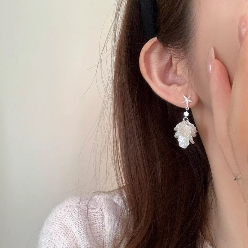 Starfish Shell Petal Vacation Style Gentle Temperament White Stud Earrings