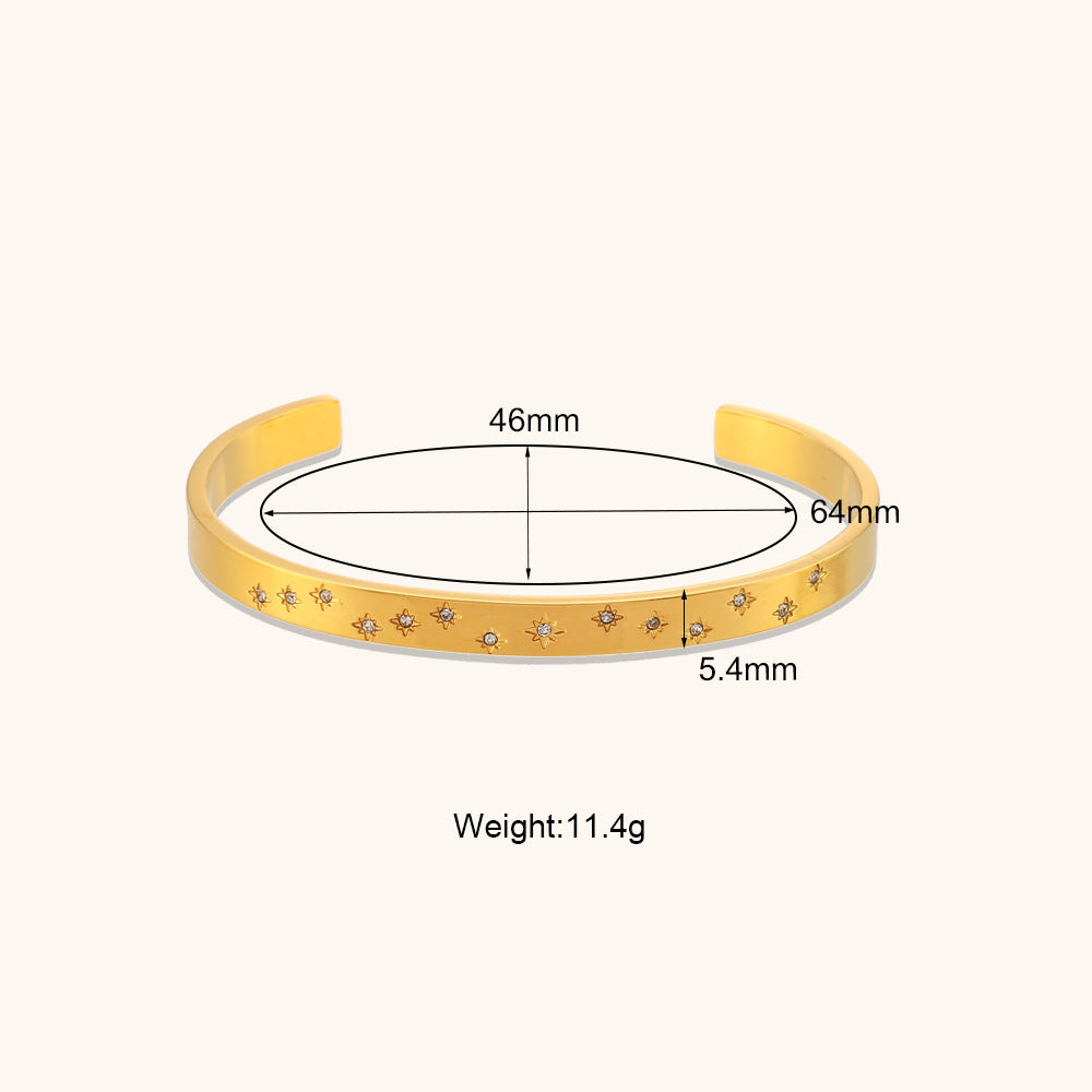 Women's Mang Star Round Zircon Opening Stainless Steel Bracelets