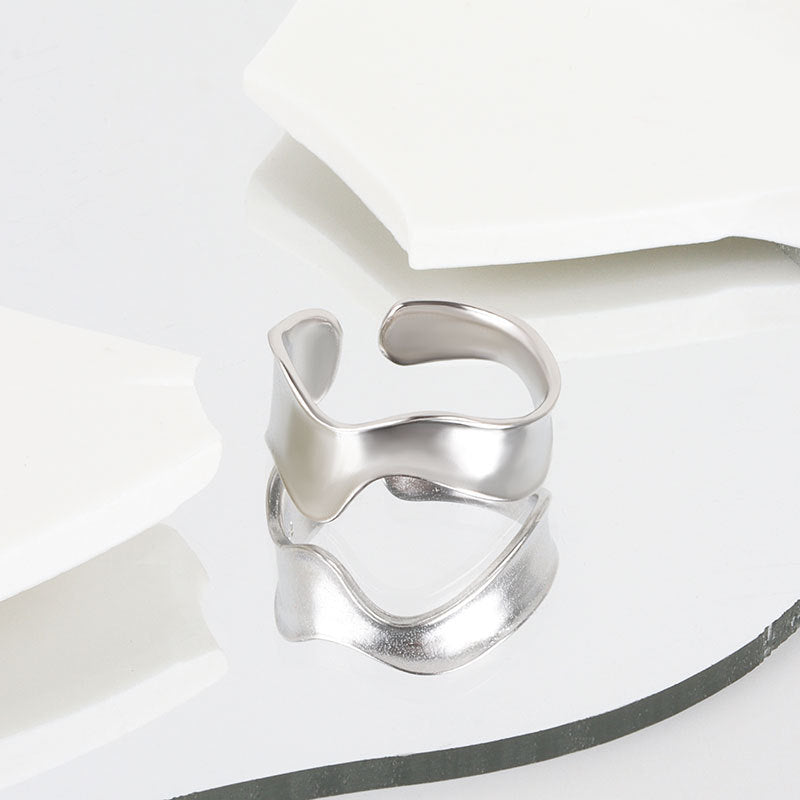 Women's Korean Style Simple Geometric Wave Pattern Open-end Rings