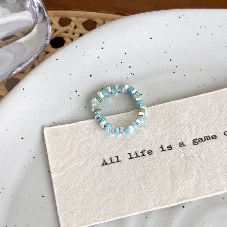 Women's Colorful Beaded Broken Sier Fashionable Special Rings
