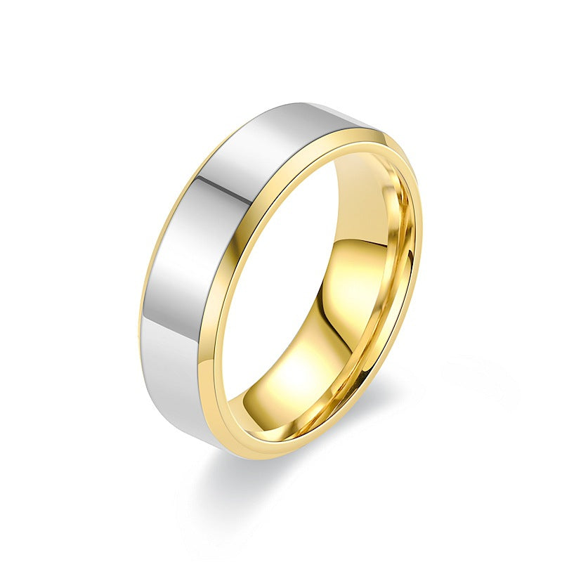 Simple Unique Titanium Steel Two-tone Gold Rings