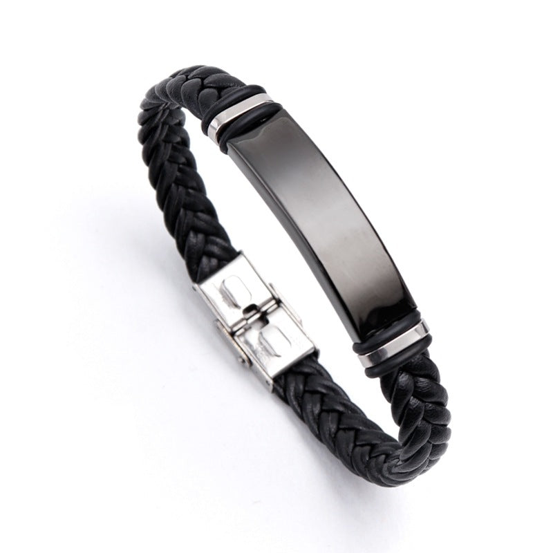 Men's Fashion Retro Titanium Steel Light Plate Lettering Black Stainless Bracelets