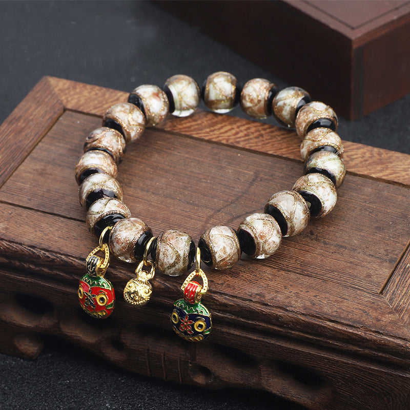 Women's & Men's & Fragrant Gray Glazed Colorful Swallowing Gold Bracelets