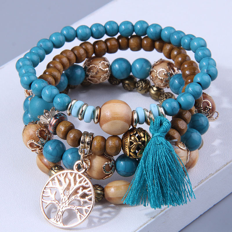 Fashion Simple Bohemian Wooden Beaded National Bracelet