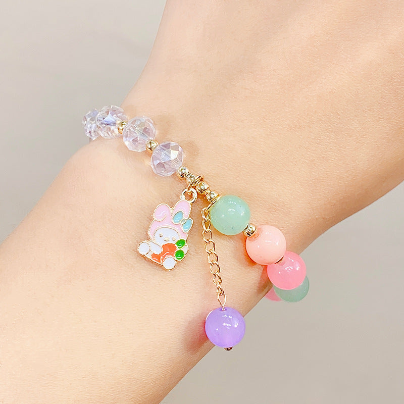 Children's Glaze Beaded Princess Cartoon Crystal Flowers Bracelets