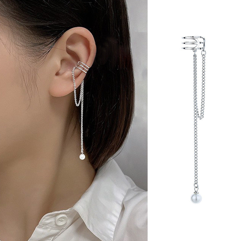 High-grade Long Earless Geometric Tile Chain Ear Clip