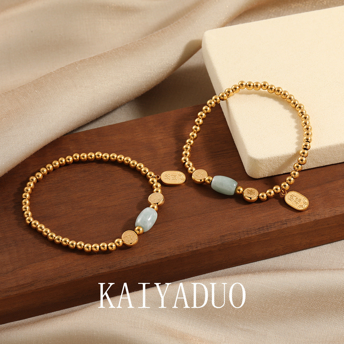 Ethnic Style Simple Natural Jade Elastic String Female Unique Gold-plated Bracelet