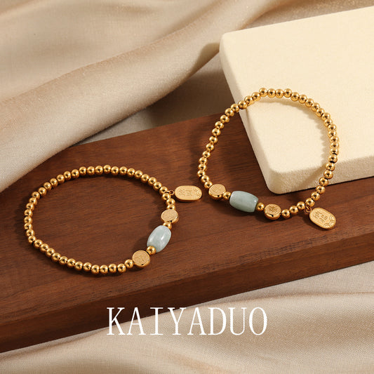 Ethnic Style Simple Natural Jade Elastic String Female Unique Gold-plated Bracelet