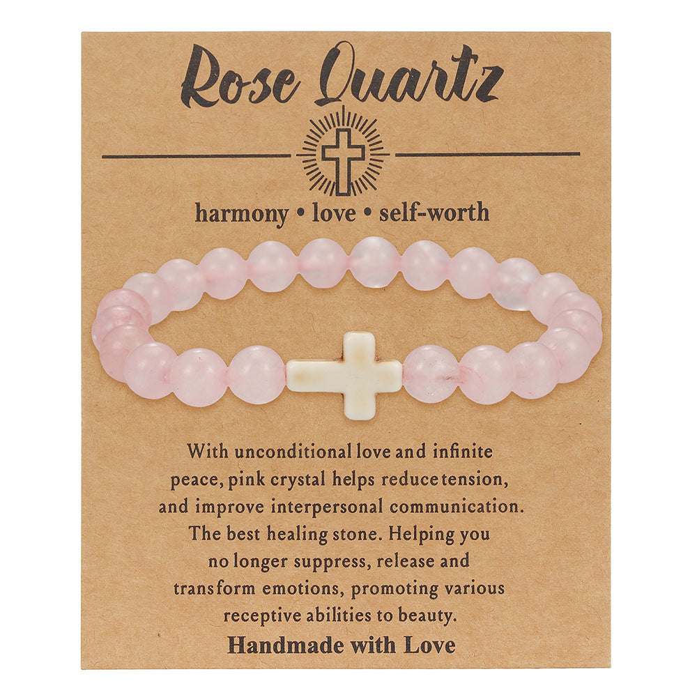 Cross Natural Stone Beaded Tigereye Volcanic Rock Adjustable Bracelet