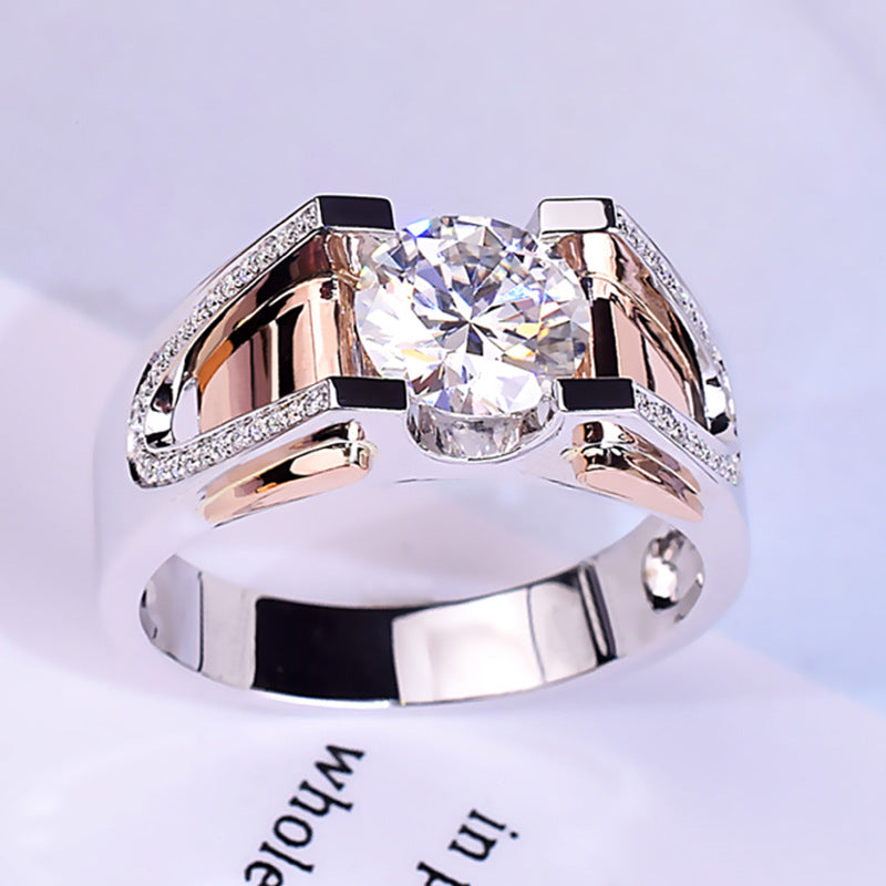 Platinum Two-tone Imitation Moissanite Punk Rough Personality Rings