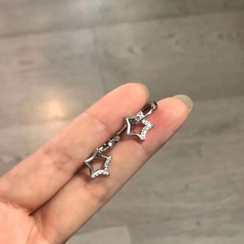 Needle Shining Zircon Star Ear Clip Female Five-pointed Exquisite Refined Stud Earrings