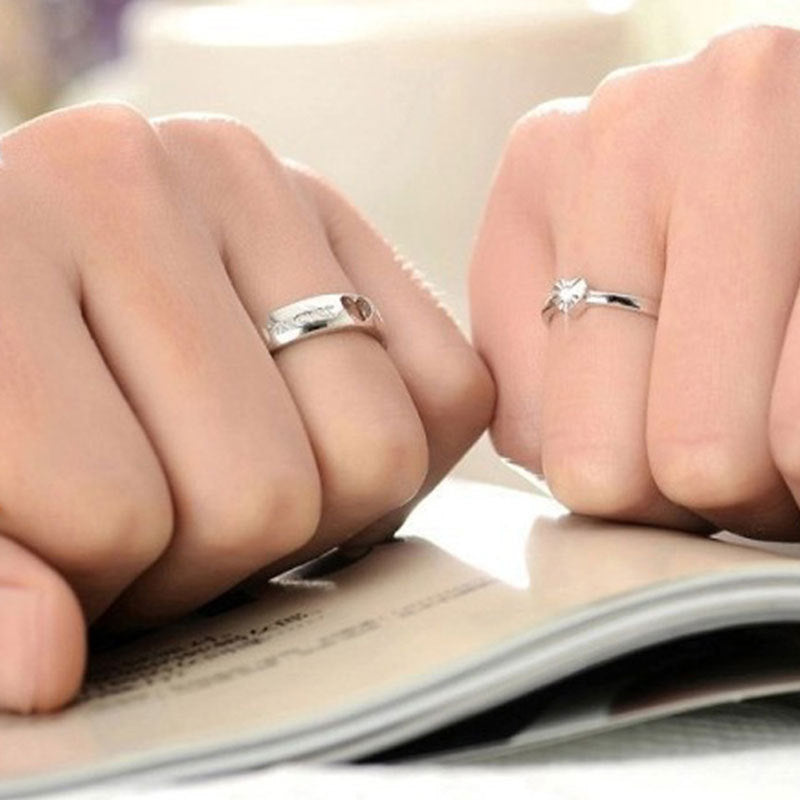 Women's & Men's & Fashion Female Couple Sier-plated Korean Jewelry Open Love Rings