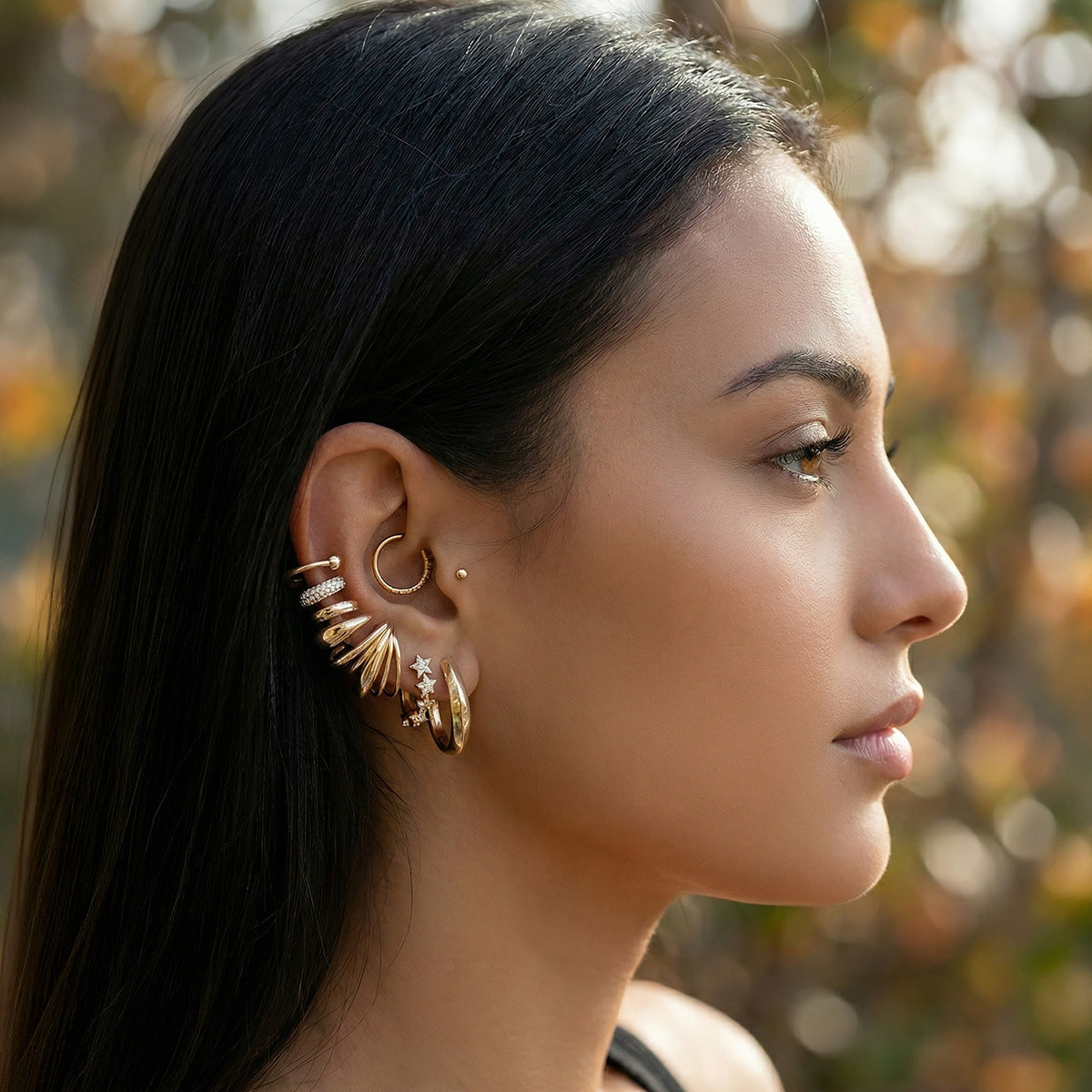 Dangle Cartilage Hoop Twin Simple Golden Circle Ear Clip