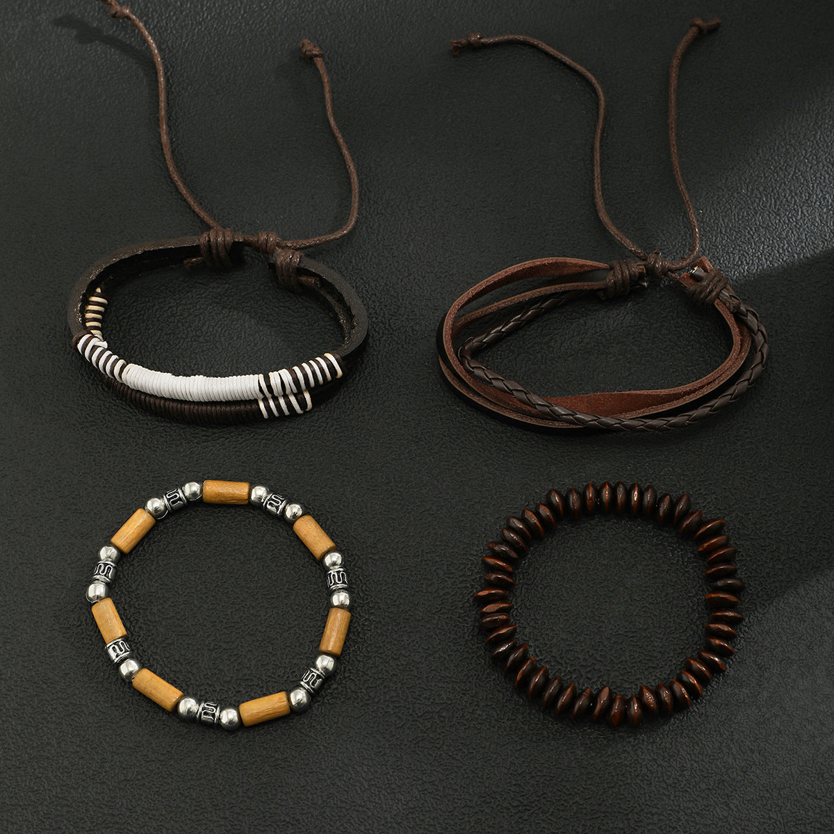 Bracelets en cuir à coutures perlées simples en bois pour hommes