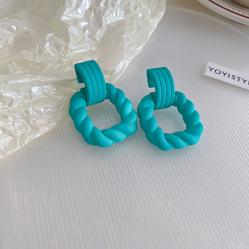Square Semicircle Stitching Spray Rubber Paint Acrylic Earrings