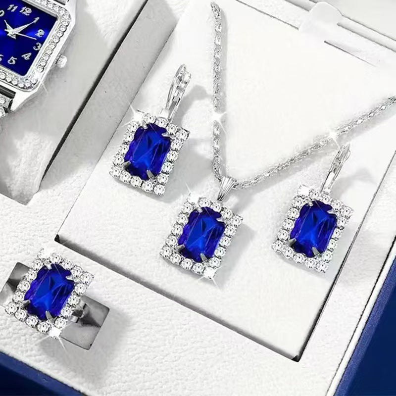 Women's Diamond Heart-shaped Rhinestone Light Blue For Jewelry Set