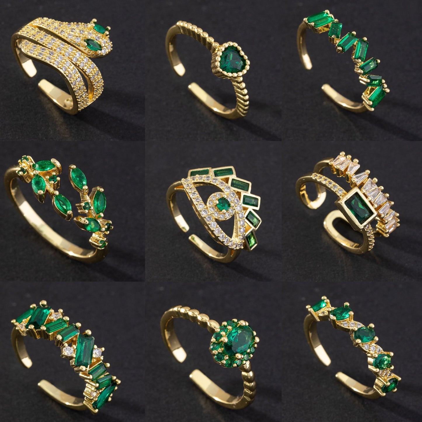 Grandmother Green Gemstone Zircon Eye Snake Rings