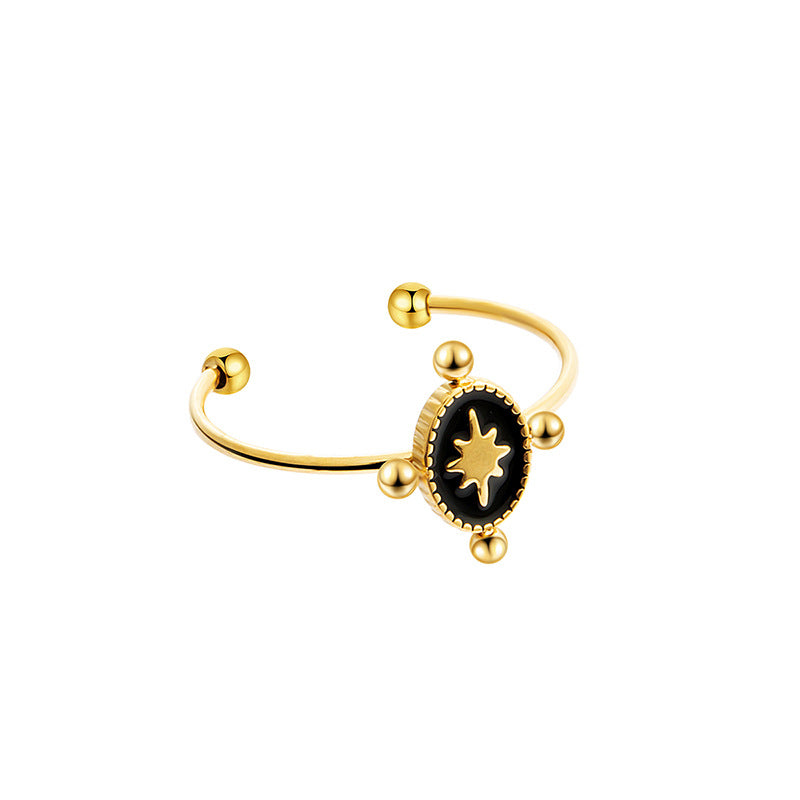 Dribble Sst French Retro Stars Oval Open Gold Rings