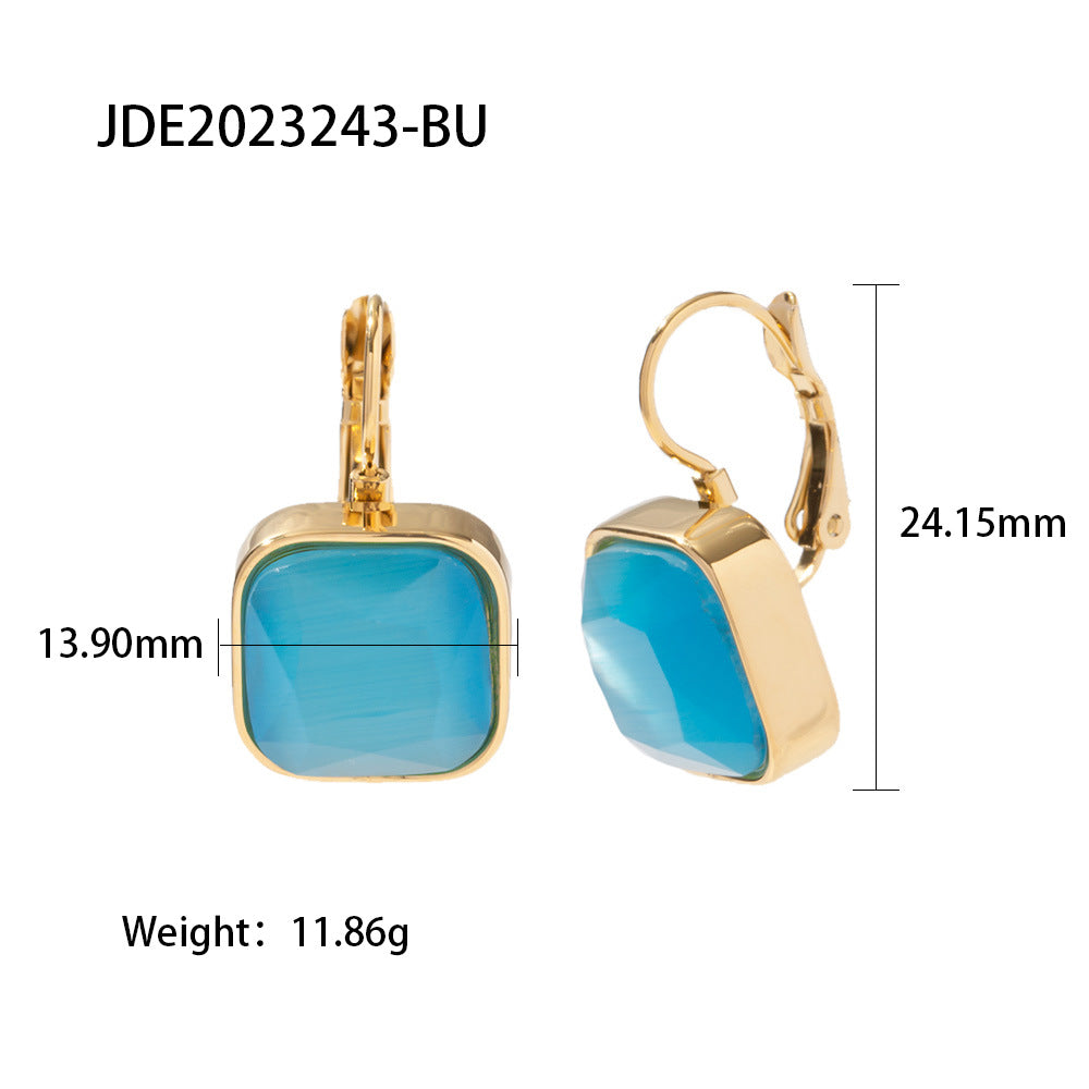 Women's Steel Gold-plated Stainless Square Color Opal Earrings