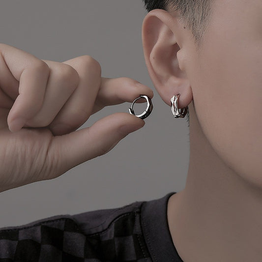 Herren-Ohrringe mit geometrischem Silber, hübsch, trendig