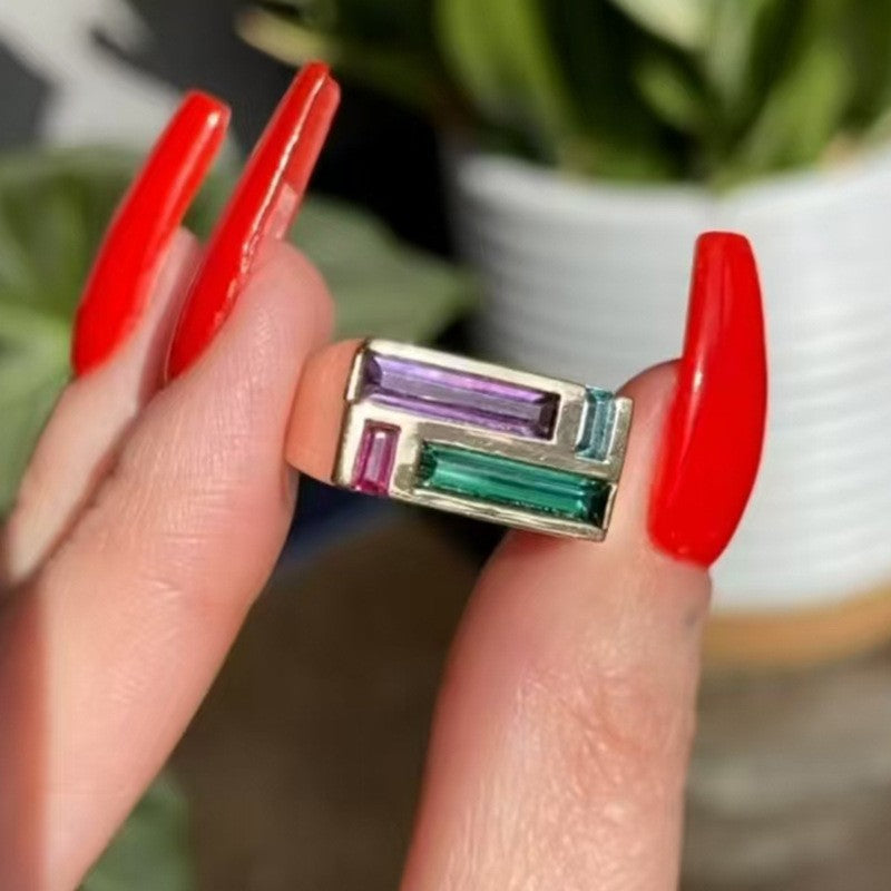 Crystal Splicing Signet Titanium Steel Gold Rings