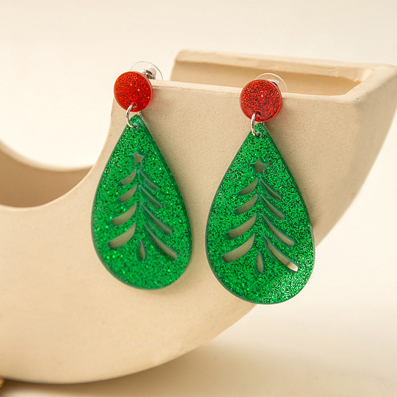 Boucles d'oreilles ajourées en forme de goutte d'eau et paillettes d'arbre de noël