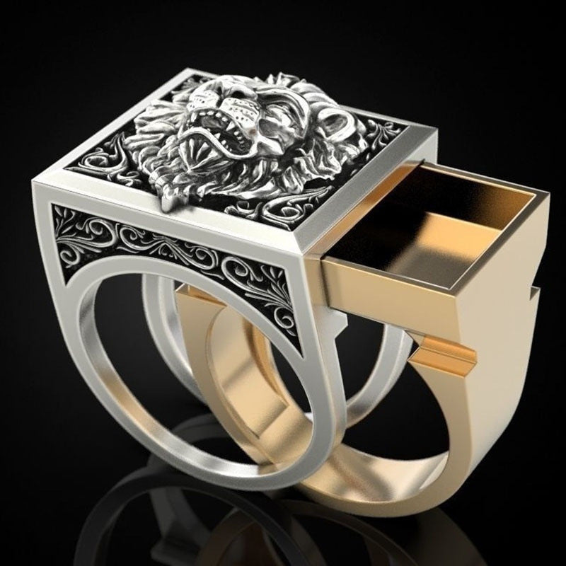 Men's Lion Two-piece Retro Creative Fashion Item Ring