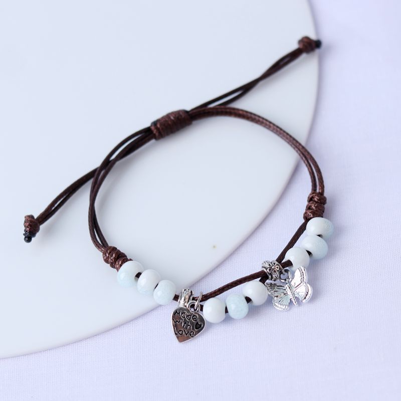 Chinese Retro Butterfly Niche Ceramic Decorative Woven Hand Bracelet