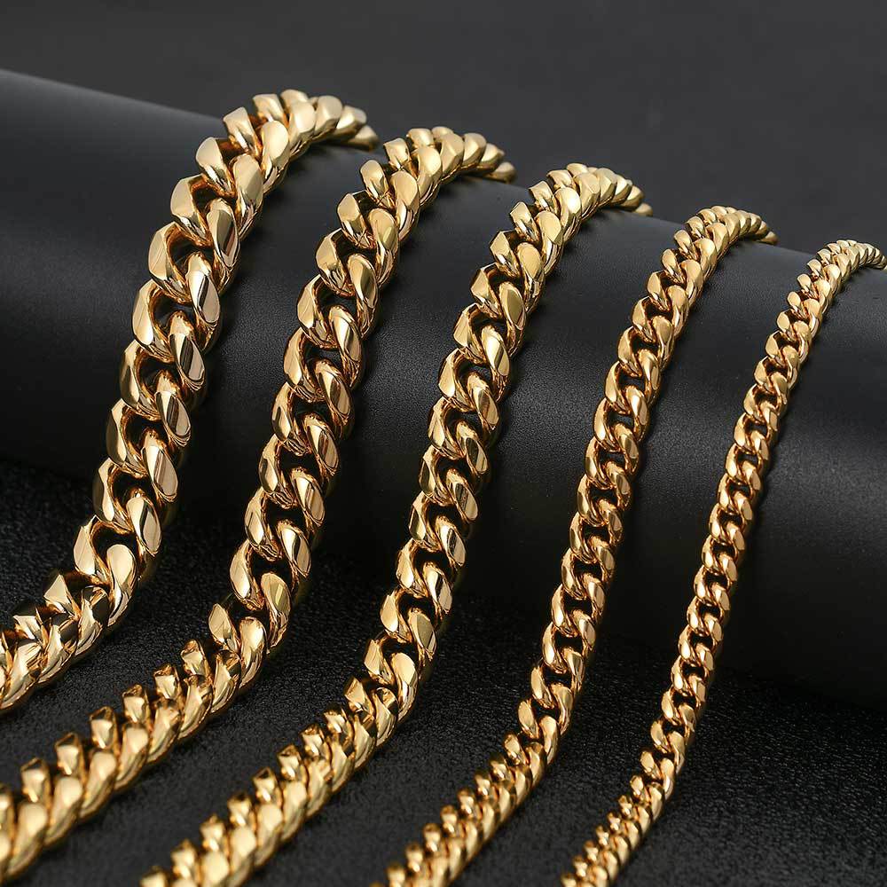 Men's Fastener Stainless Steel Cuban Link Chain Fashion Hip Jewelry Set