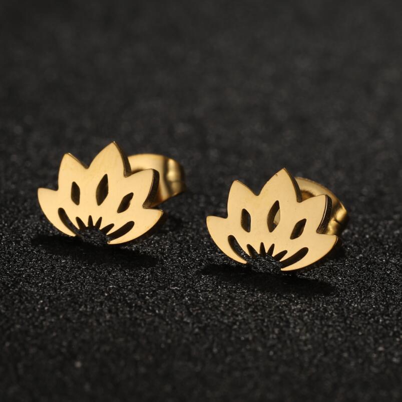 Steel Lotus Core Pattern Chinese Style Ear Stud Earrings