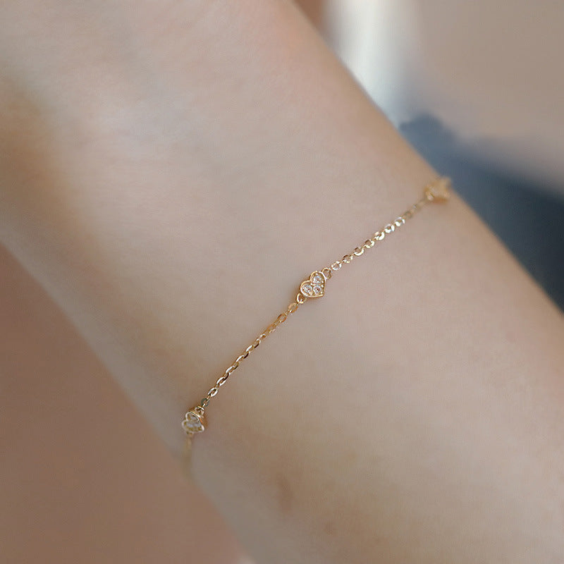 Women's Sterling Sier Gold Plated Thin Three Small Love Heart Bracelet