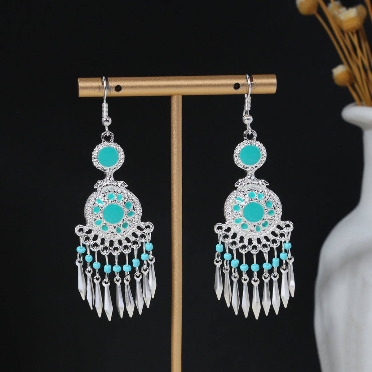Geometric Round Ethnic Bohemian Retro Tourist Attractions Long Earrings