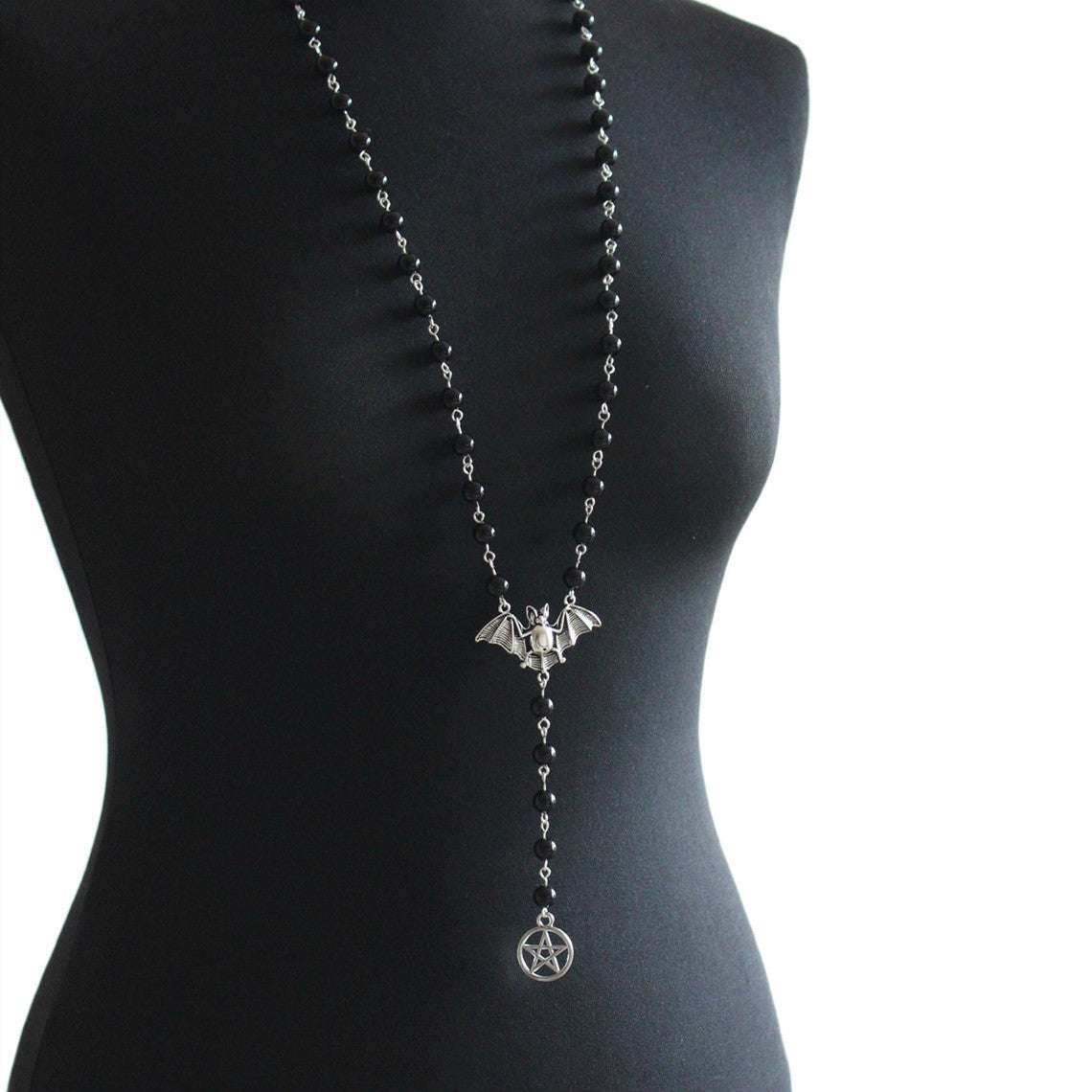 Rosary Gothic Sier Bat Pendant Pagan Necklaces