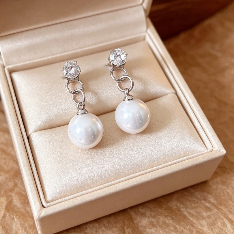 Compact Elegant Pearl Eardrops French Style Design Stud Earrings
