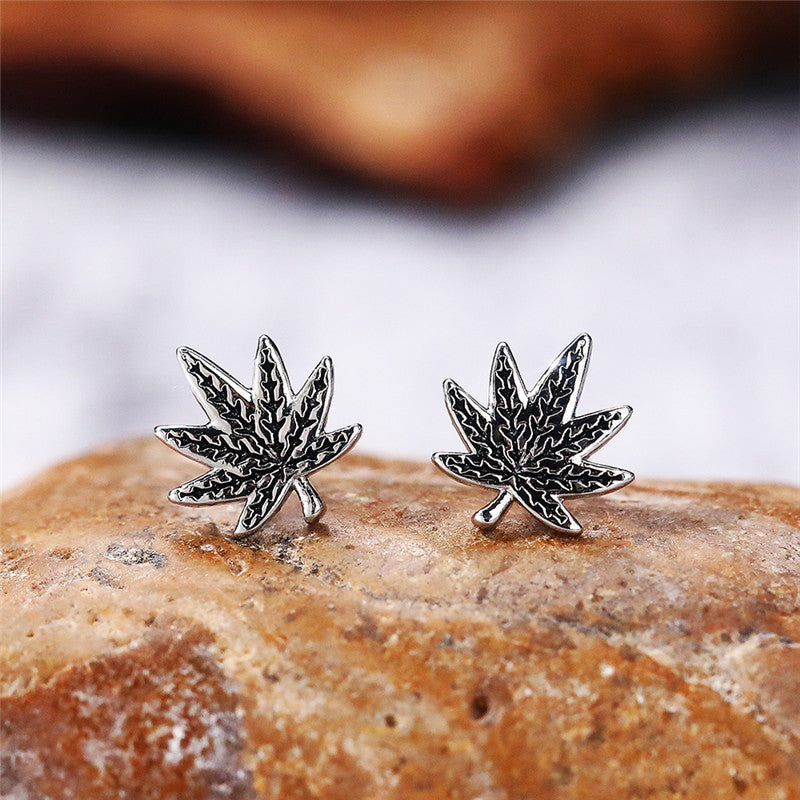 Blackening Craft Maple Leaf Ear Design Earrings