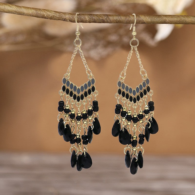 Ethnic Style Tassel Long Bohemian Crystal Yunnan Summer Earrings