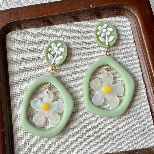 Mori Style Flower Green Magic Design Temperament Fairy Ear Rings
