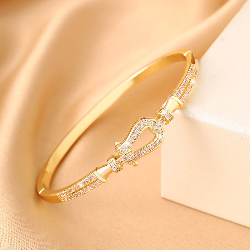 Women's Fashion Full Diamond Horseshoe Bangle High-grade Bracelet