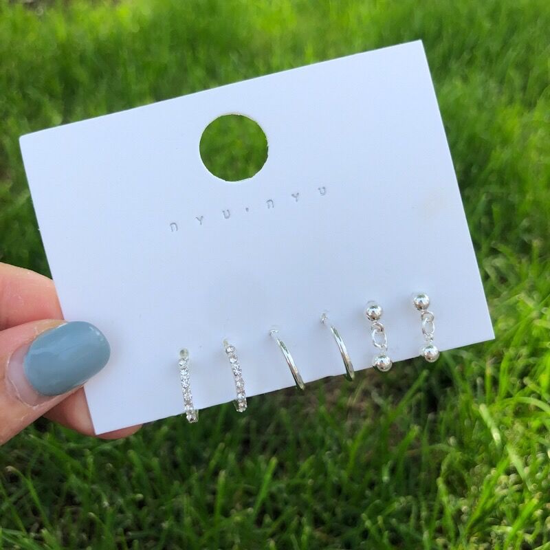 Sier Needle Plain Shaped Circle Suit Trendy Simple Compact Stud Earrings