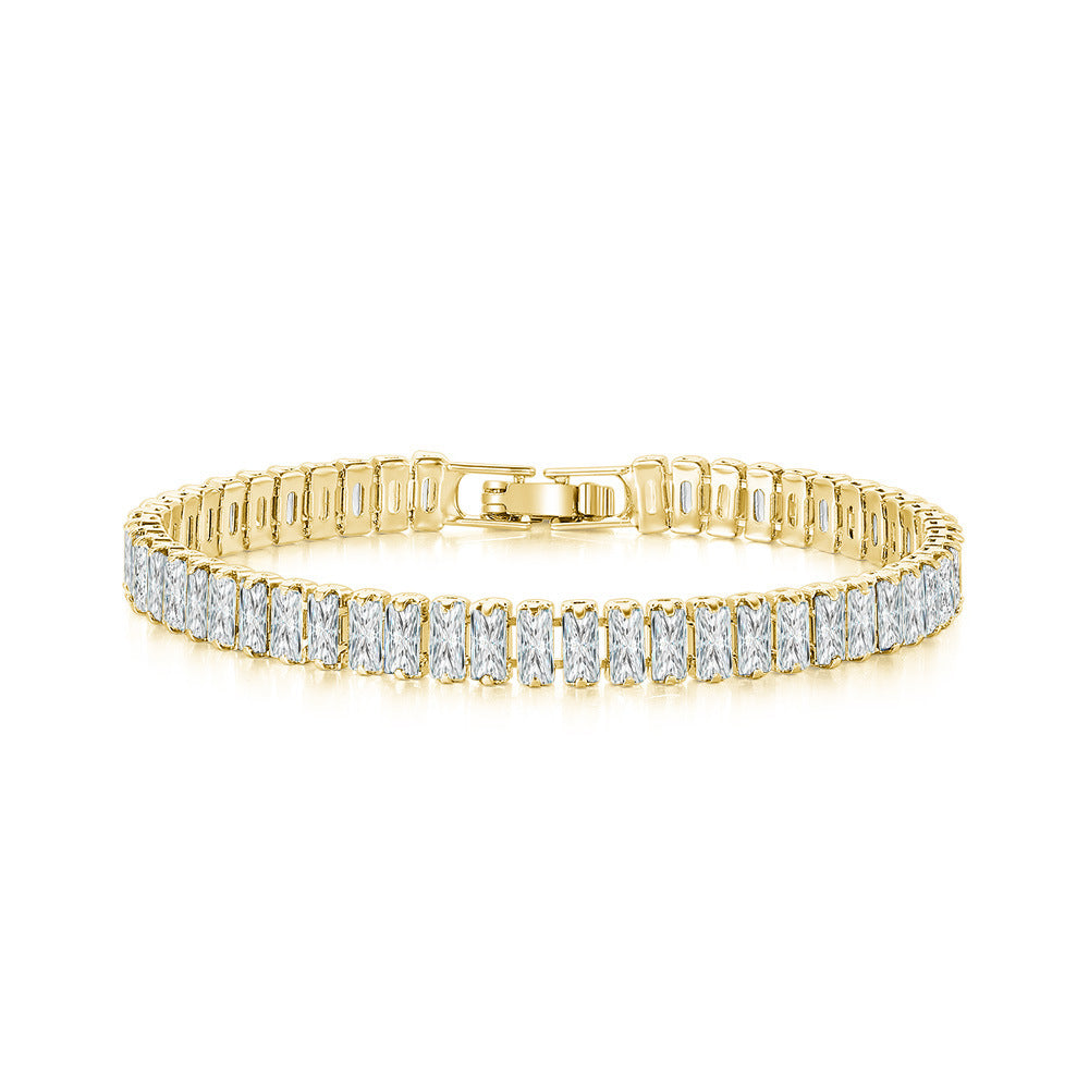 Zircon Single Row Rectangular Full Diamond Bracelets