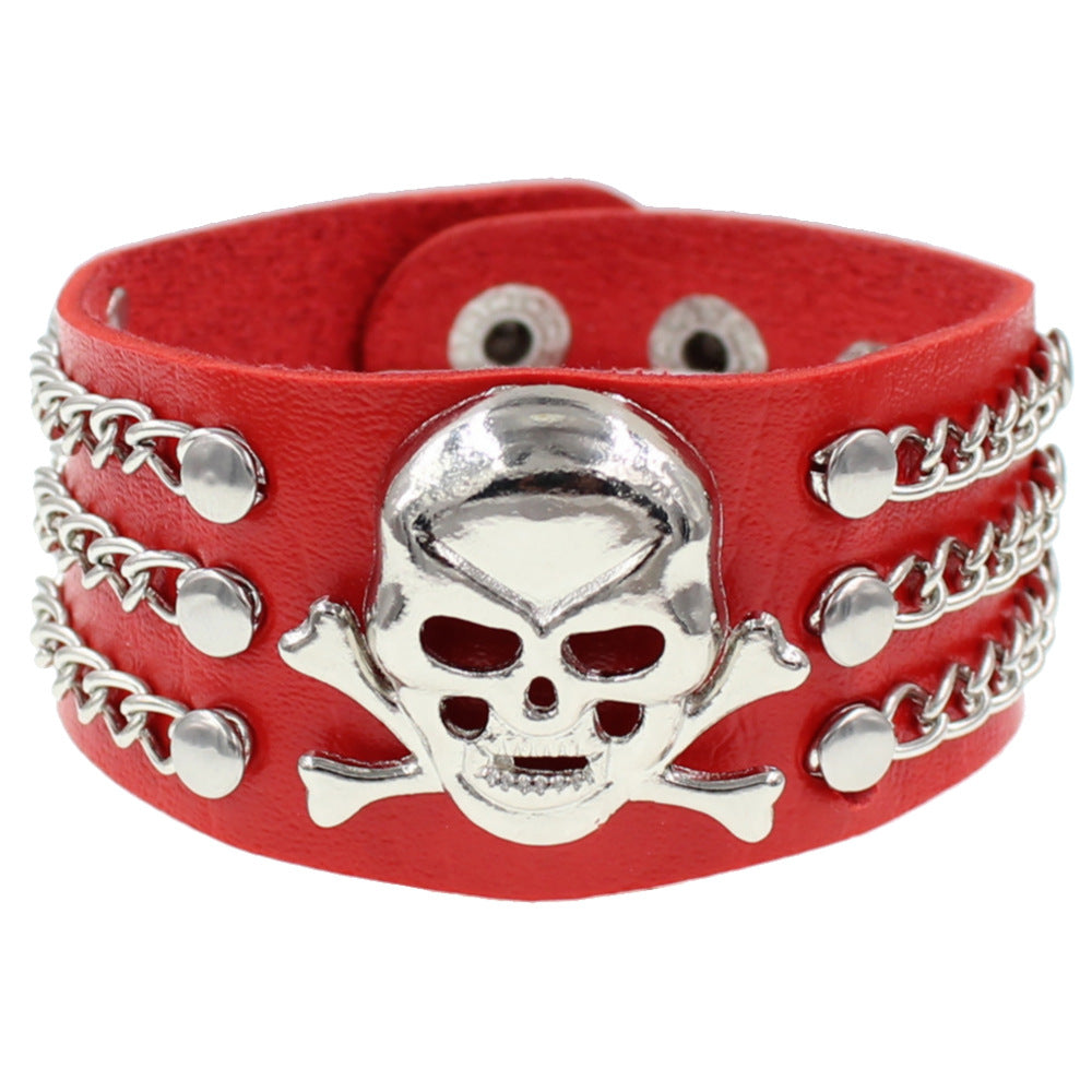 Protection Leather Fashion Punk Rivet Nightclub Domineering Ghost Skull Bracelet