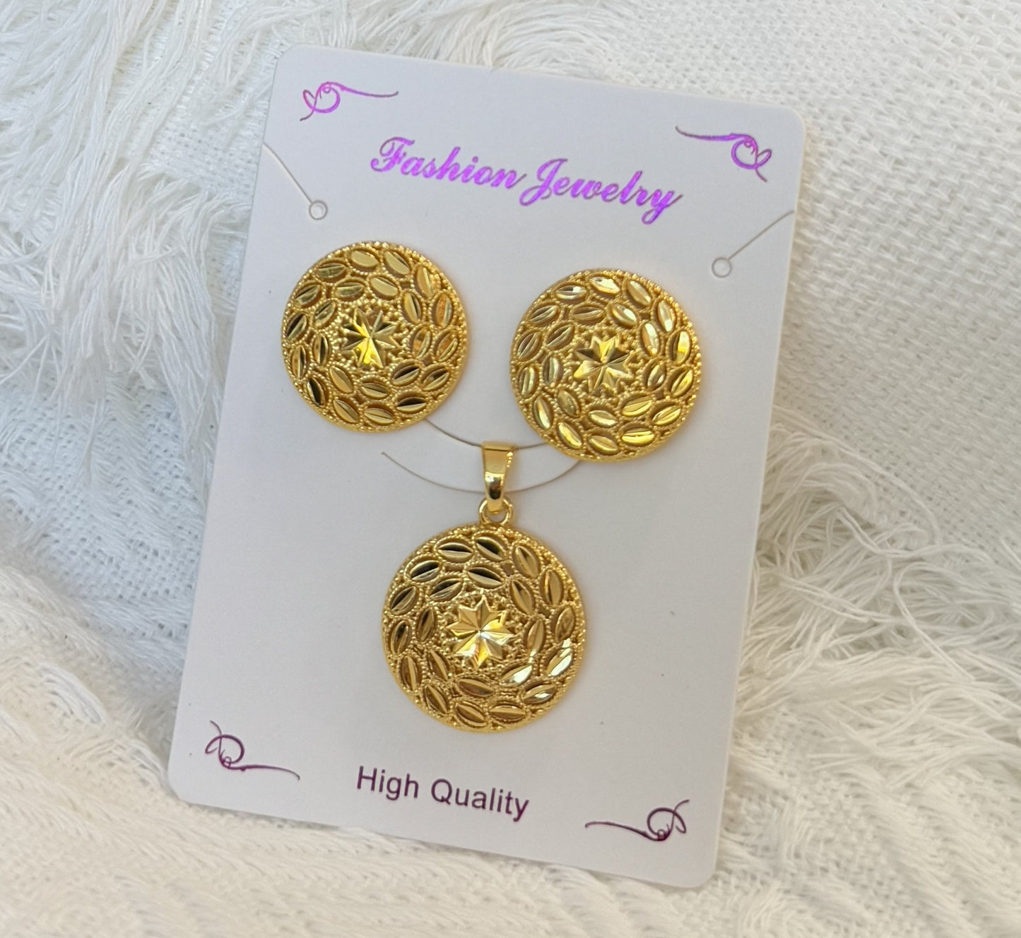Love Heart Flowers Ear Baroque Gold Fashion Jewelry Set
