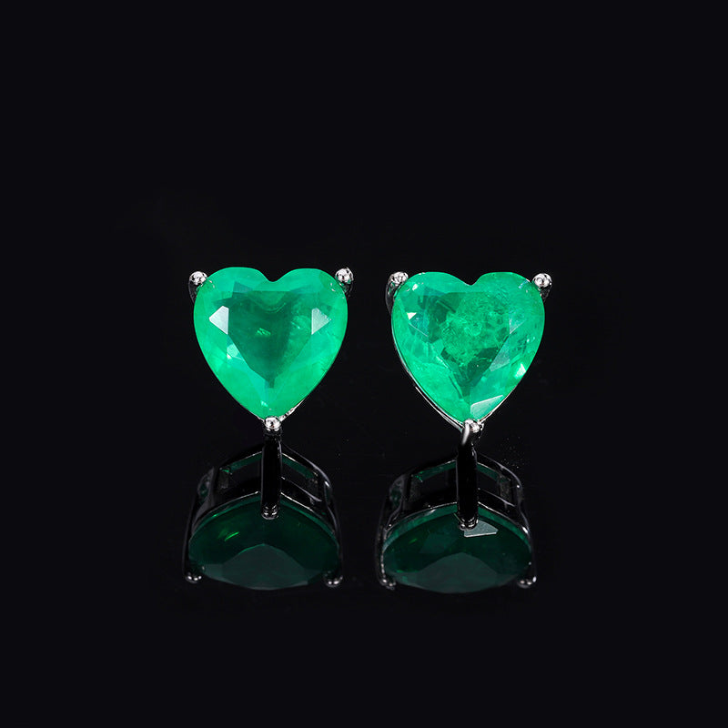 Sapphire Female Emerald Love Heart Ear Jewelry Set