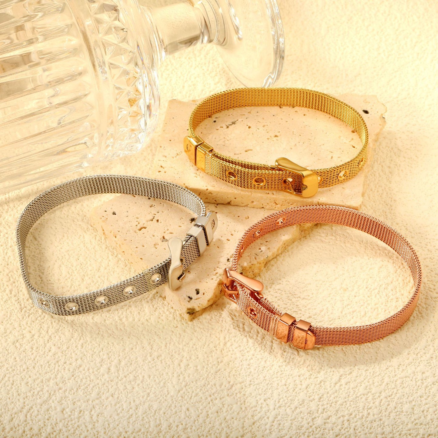 Women's Design Strap Adjustable Electroplated Stainless Steel Bracelets