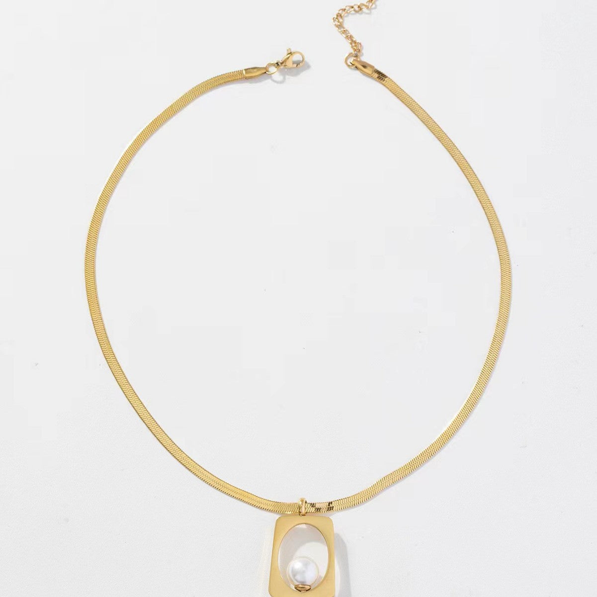 Geometric Square Pearl Titanium Steel No Jewelry Set