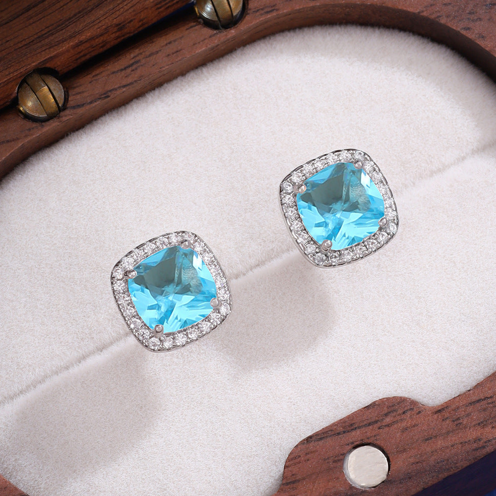 Simple Design Colorful Crystals Super Flash Square Female Fresh Stud Earrings